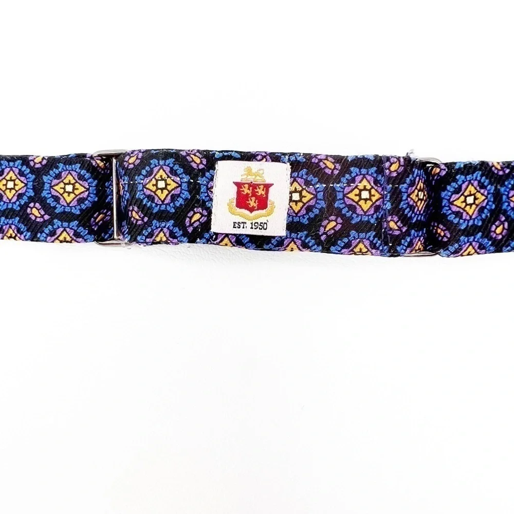 Robert Talbott Silk Bow Tie Blue Purple Yellow Black Woven New